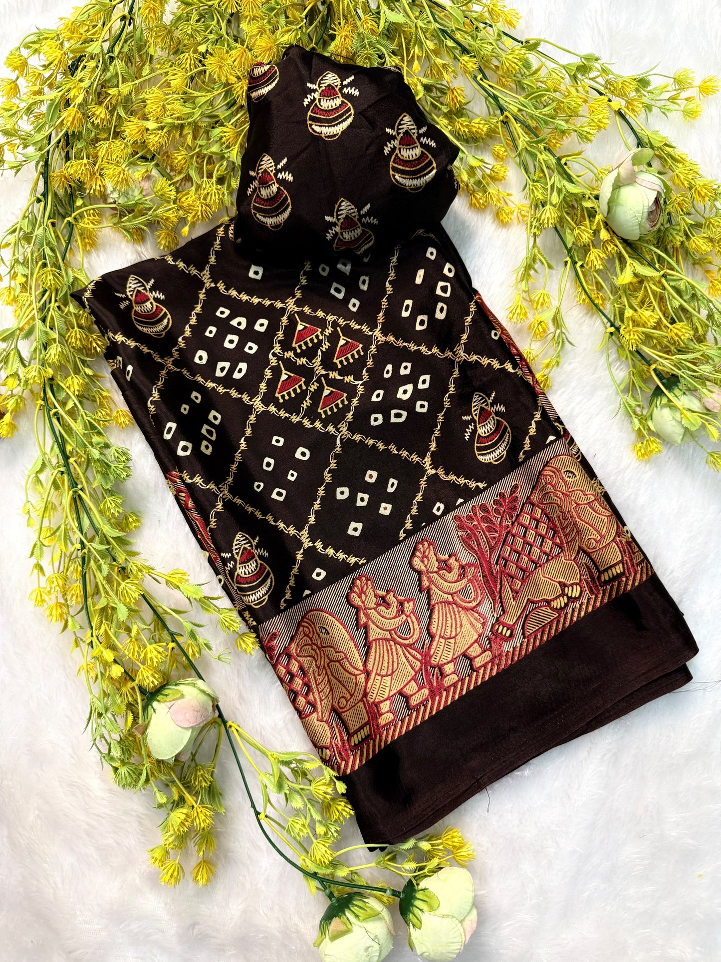 Ajrakh Gajji Crepe Silk Saree with Blouse