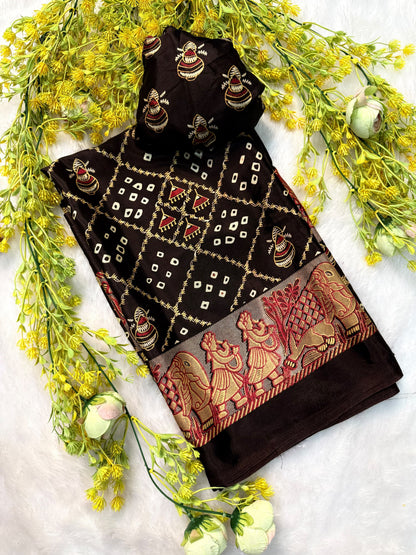 Ajrakh Gajji Crepe Silk Saree with Blouse