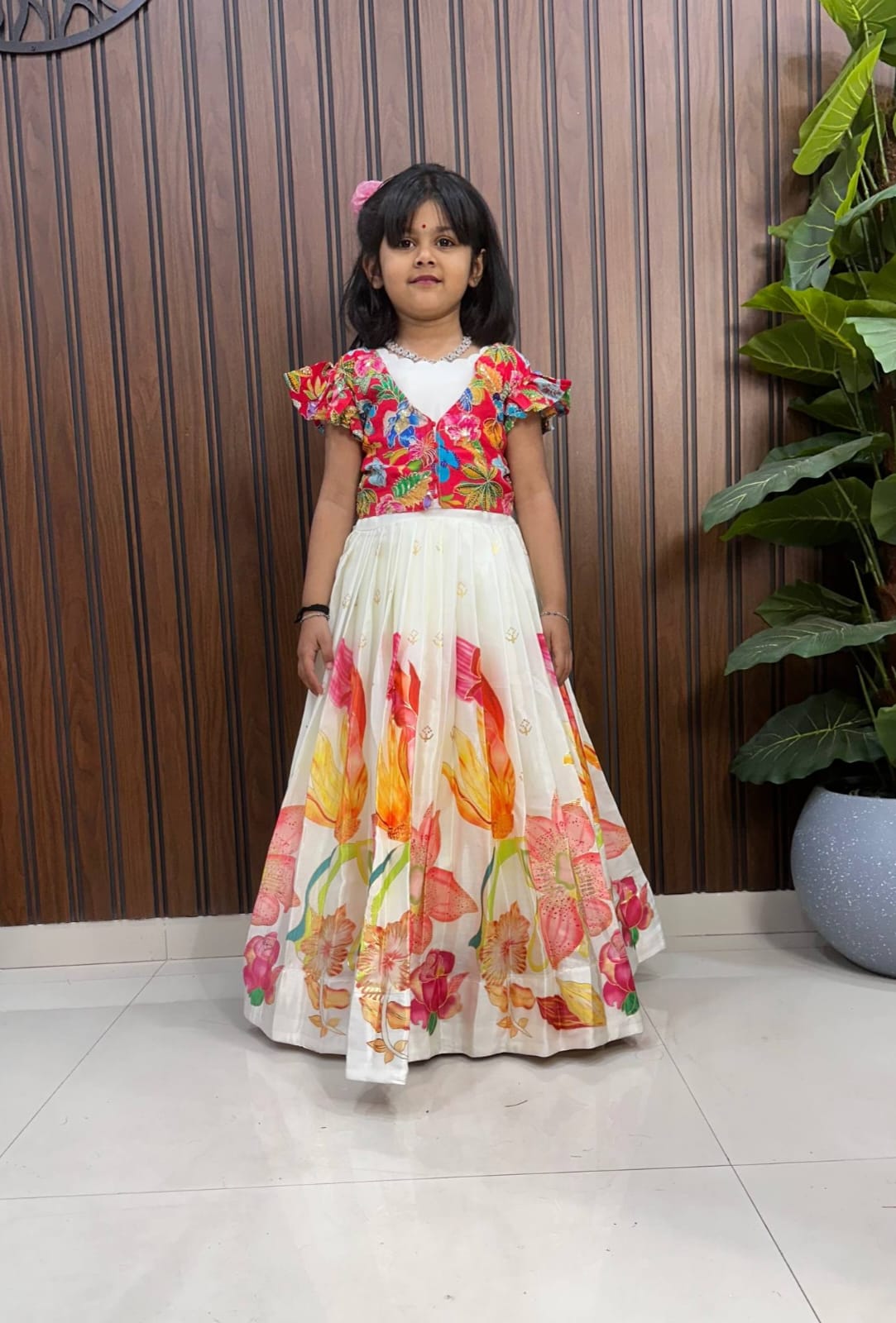 Kids Pure Silk Gown with Zari Position Print and Viscose Silk Jacket