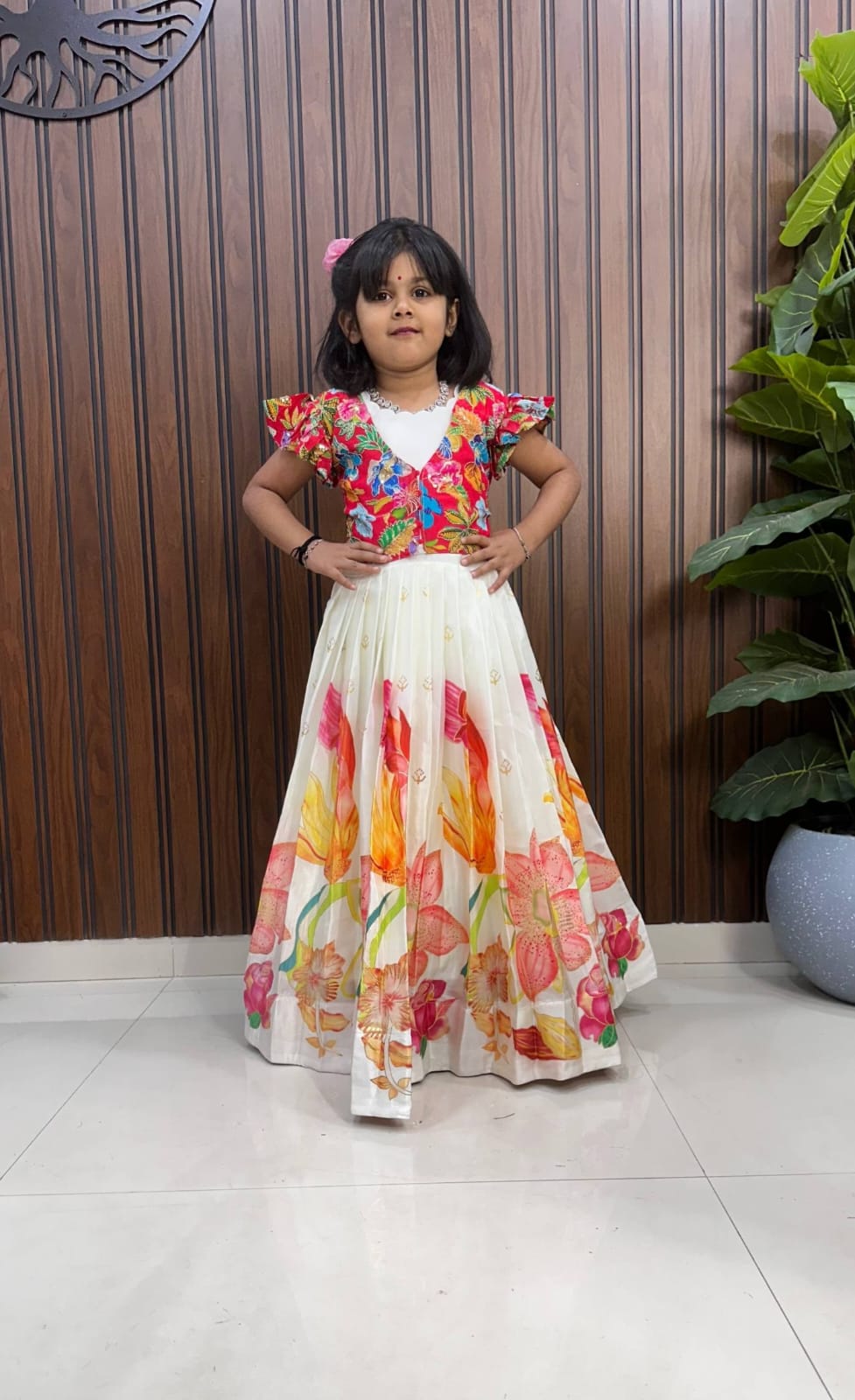Kids Pure Silk Gown with Zari Position Print and Viscose Silk Jacket
