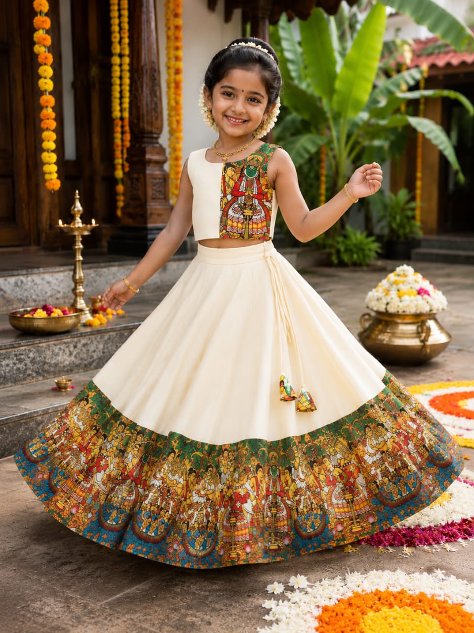 Kathakali Heritage Kids Dola Silk Lehenga Choli with Digital Print