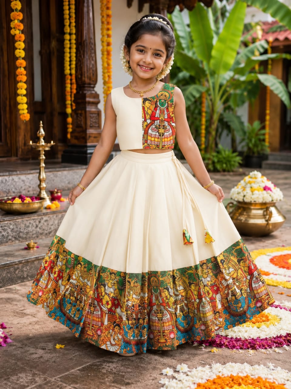 Kathakali Heritage Kids Dola Silk Lehenga Choli with Digital Print