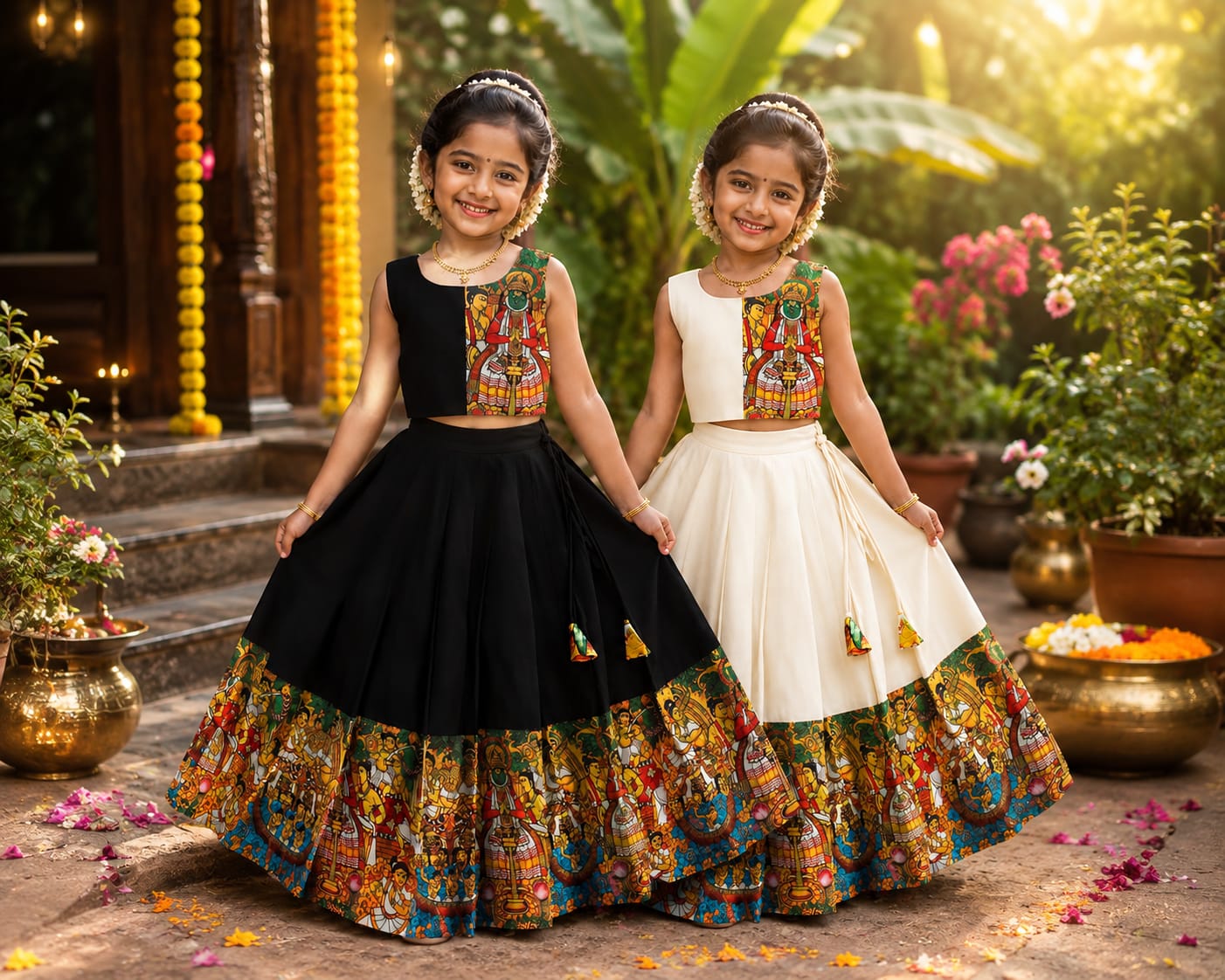 Kathakali Heritage Kids Dola Silk Lehenga Choli with Digital Print