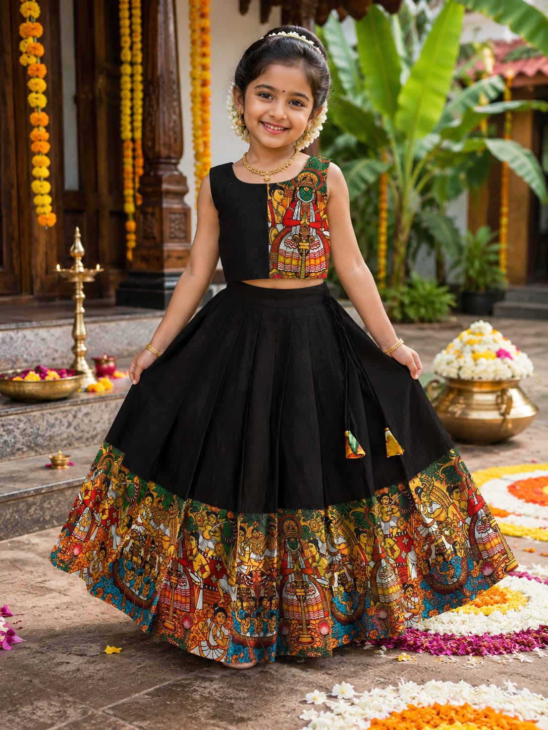 Kathakali Heritage Kids Dola Silk Lehenga Choli with Digital Print