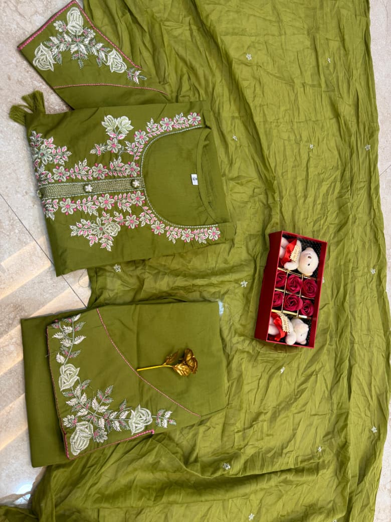 Pure Cotton Embroidery Cutwork Top Palazzo Dupatta Set