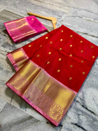 Banarasi Soft Katan Silk Saree with Zari Buti Weaving and Designer Pallu