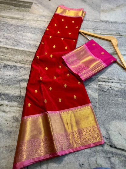 Banarasi Soft Katan Silk Saree with Zari Buti Weaving and Designer Pallu