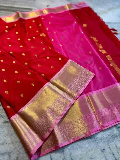 Banarasi Soft Katan Silk Saree with Zari Buti Weaving and Designer Pallu