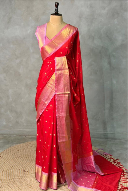 Banarasi Soft Katan Silk Saree with Zari Buti Weaving and Designer Pallu