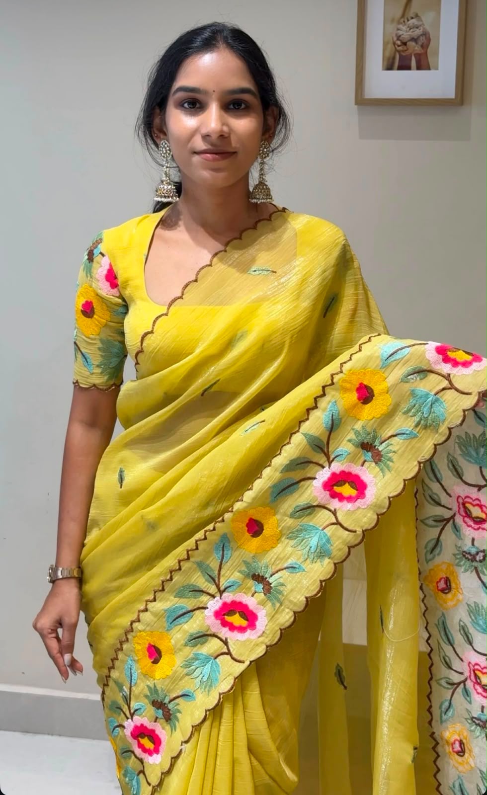 Cocktail Tissue Organza Designer Saree with Embroidered Blouse