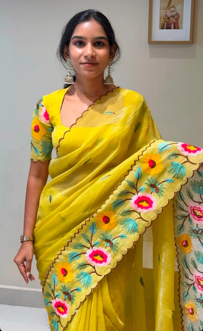 Cocktail Tissue Organza Designer Saree with Embroidered Blouse