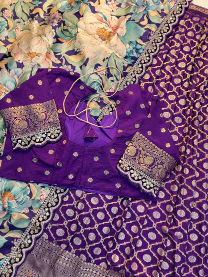 Pure Banarasi Zari Meena Woven Stitched Lehenga with Blouse and Dupatta