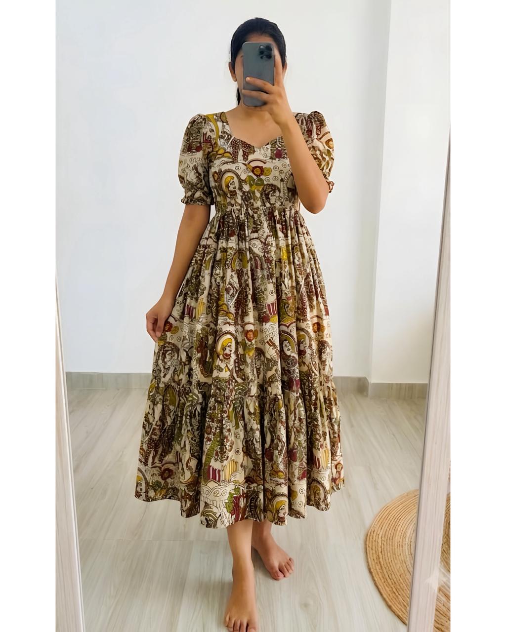 Soft Maslin Cotton Digital Print Kalamkari Maxi Gown