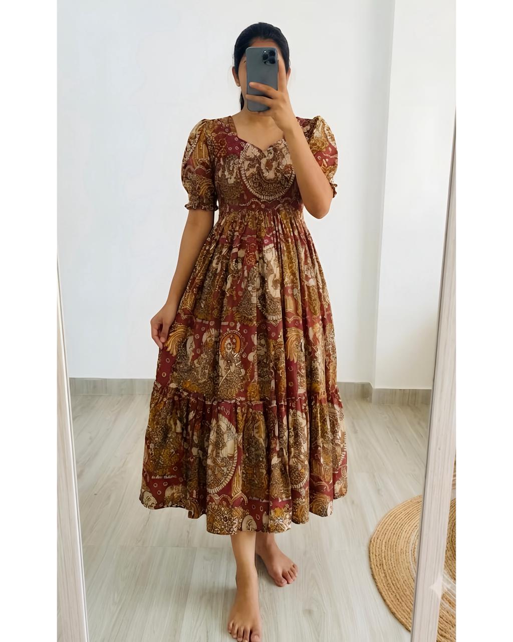Soft Maslin Cotton Digital Print Kalamkari Maxi Gown