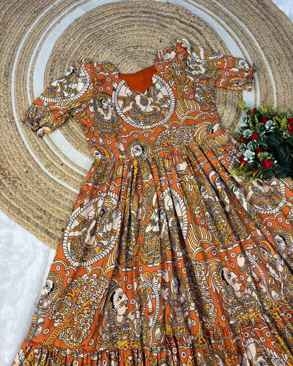 Soft Maslin Cotton Digital Print Kalamkari Maxi Gown