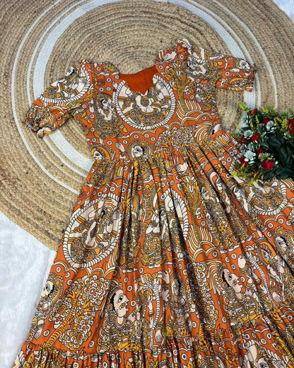 Soft Maslin Cotton Digital Print Kalamkari Maxi Gown