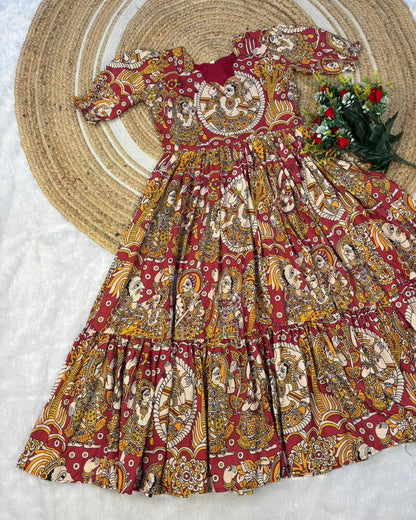 Soft Maslin Cotton Digital Print Kalamkari Maxi Gown