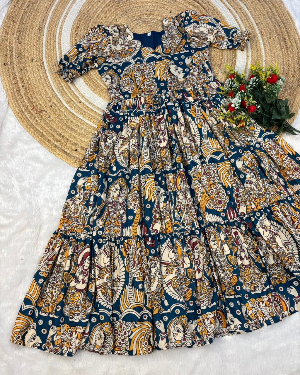 Soft Maslin Cotton Digital Print Kalamkari Maxi Gown