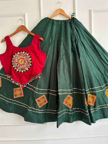 Kutchi Chaniyacholi Navratri Lehenga Choli with Hand-Stitched Shell Work