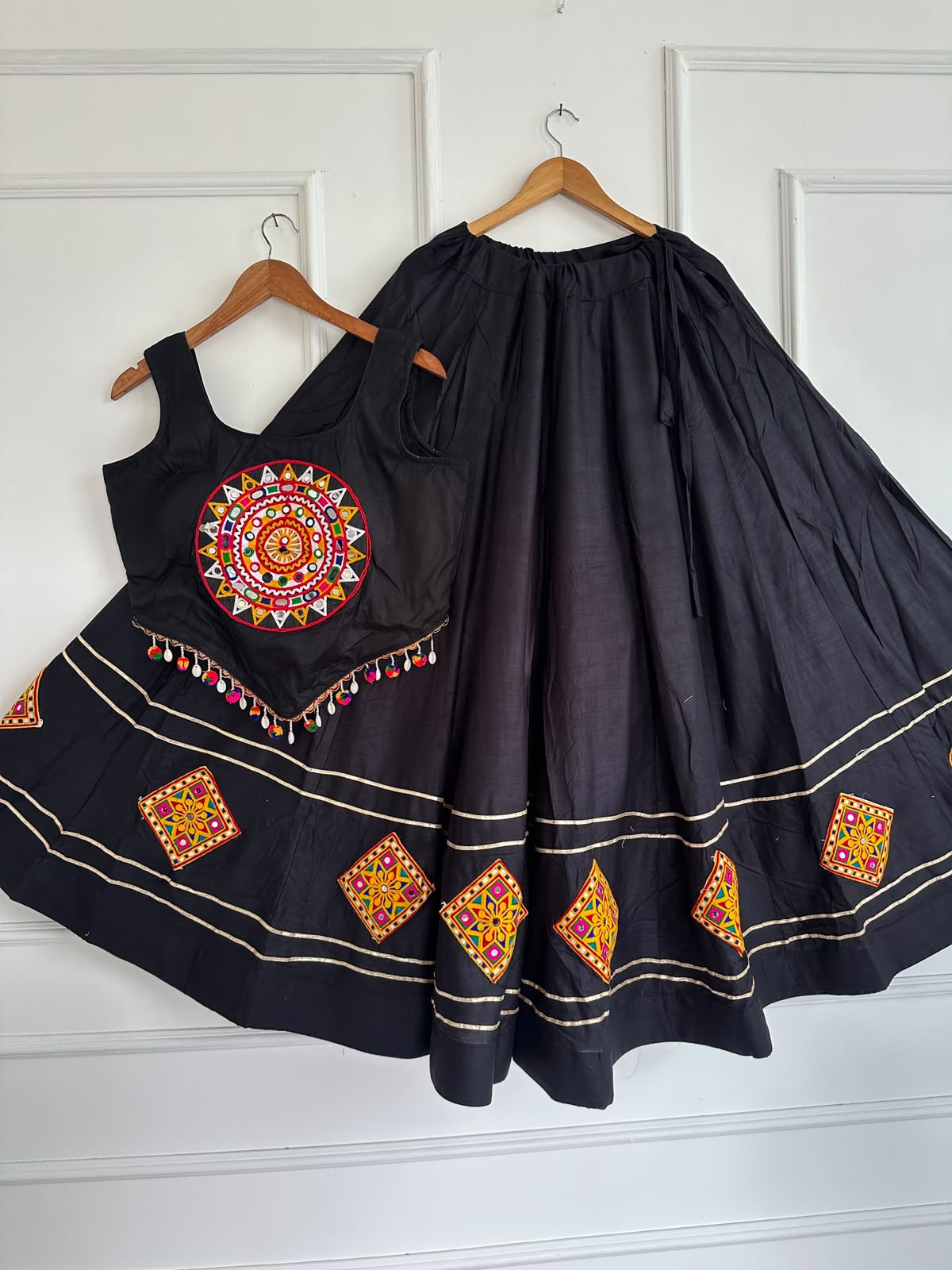 Kutchi Chaniyacholi Navratri Lehenga Choli with Hand-Stitched Shell Work