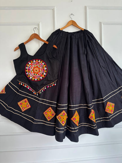 Kutchi Chaniyacholi Navratri Lehenga Choli with Hand-Stitched Shell Work