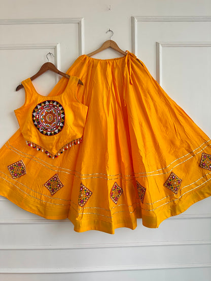 Kutchi Chaniyacholi Navratri Lehenga Choli with Hand-Stitched Shell Work