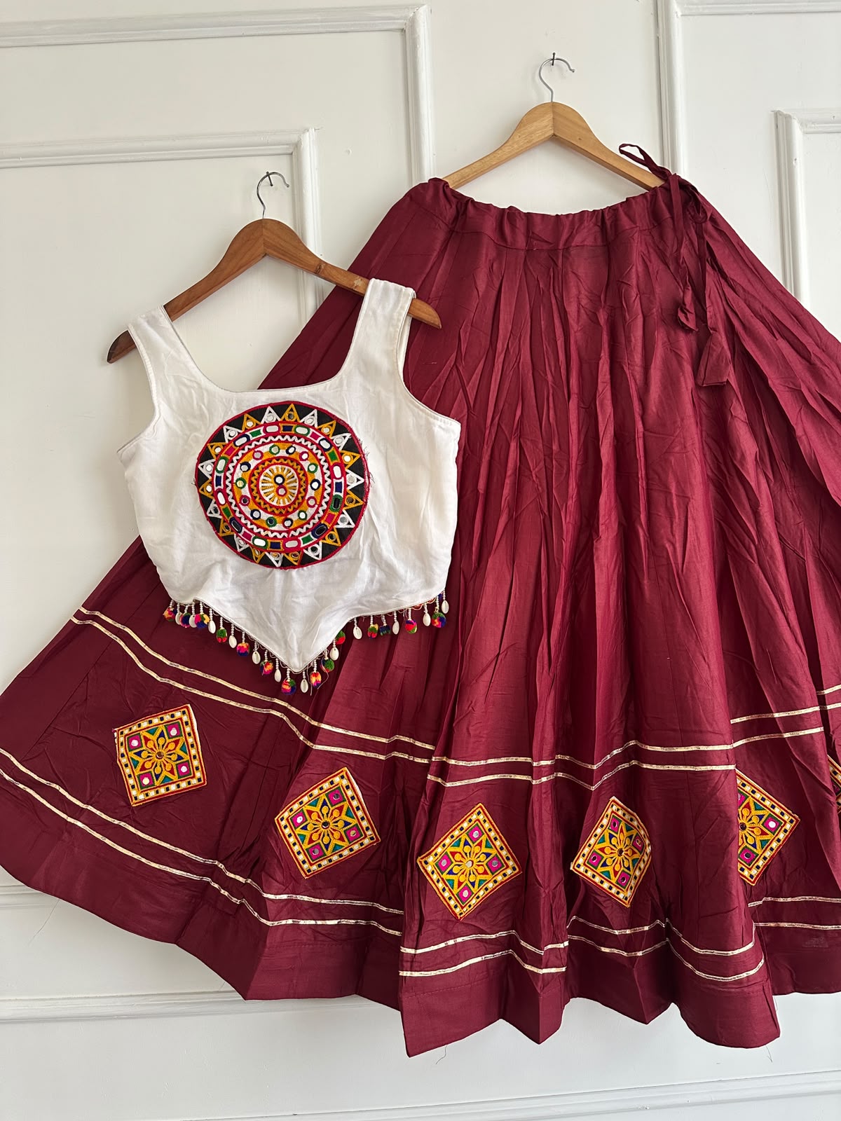 Kutchi Chaniyacholi Navratri Lehenga Choli with Hand-Stitched Shell Work