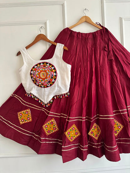 Kutchi Chaniyacholi Navratri Lehenga Choli with Hand-Stitched Shell Work