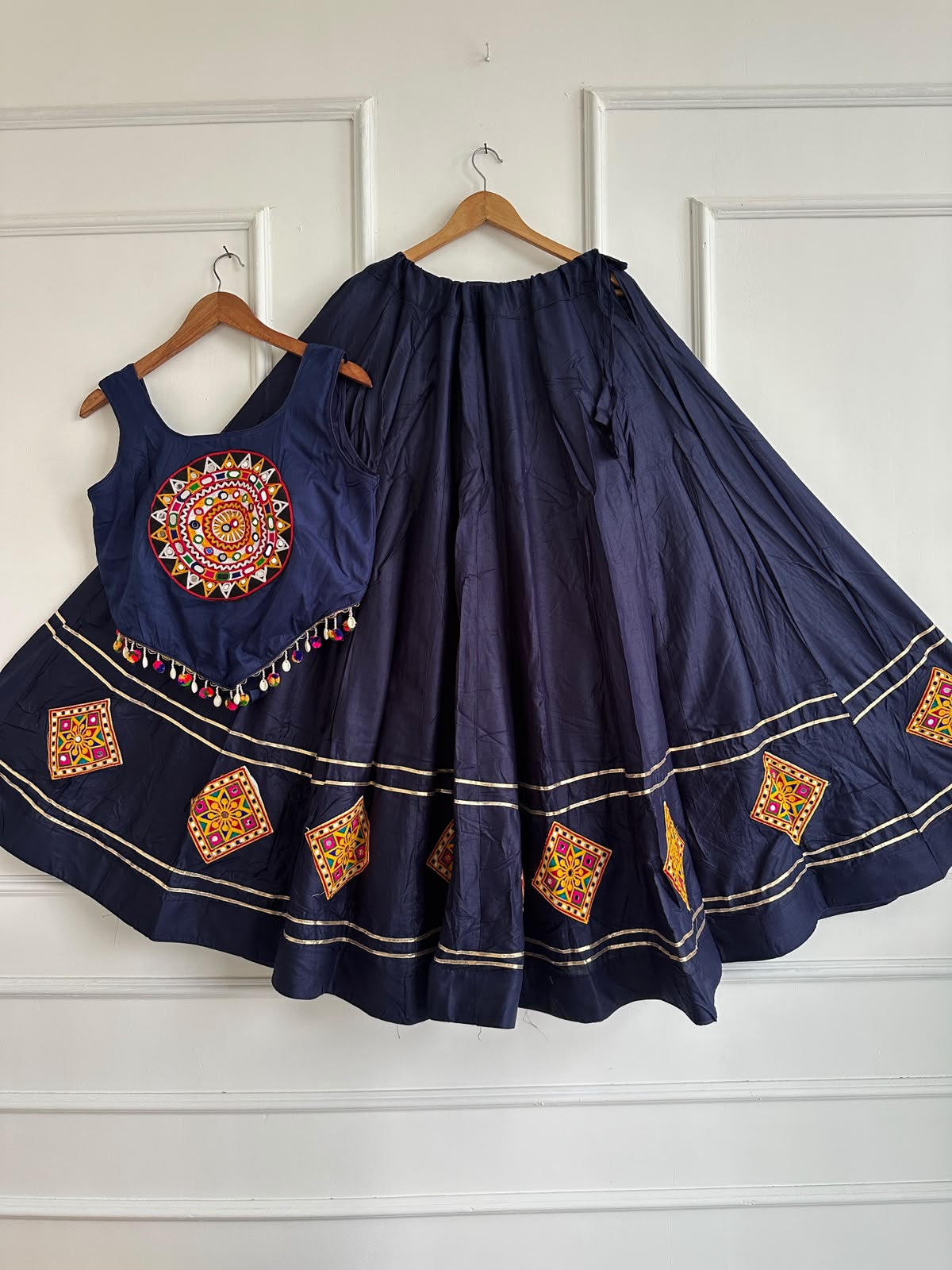Kutchi Chaniyacholi Navratri Lehenga Choli with Hand-Stitched Shell Work