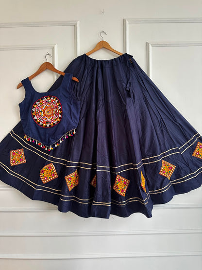 Kutchi Chaniyacholi Navratri Lehenga Choli with Hand-Stitched Shell Work