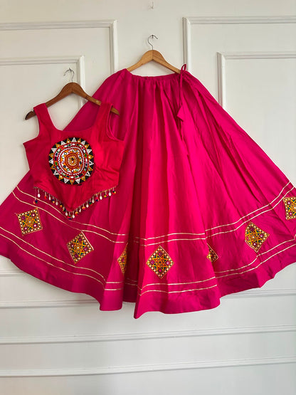 Kutchi Chaniyacholi Navratri Lehenga Choli with Hand-Stitched Shell Work
