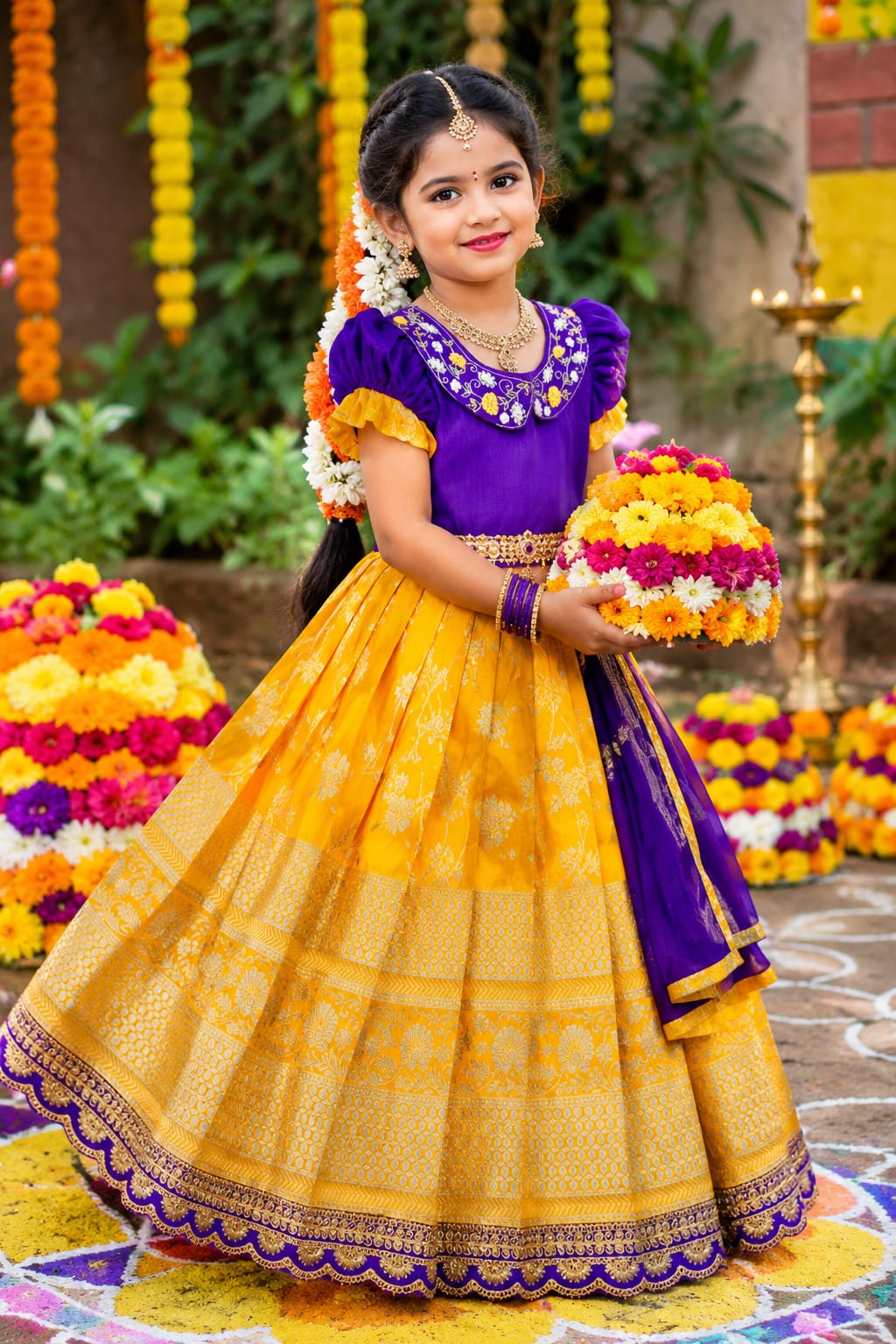 Royal Duo Contrast Kids Lehenga Choli – South Indian Festive Wear