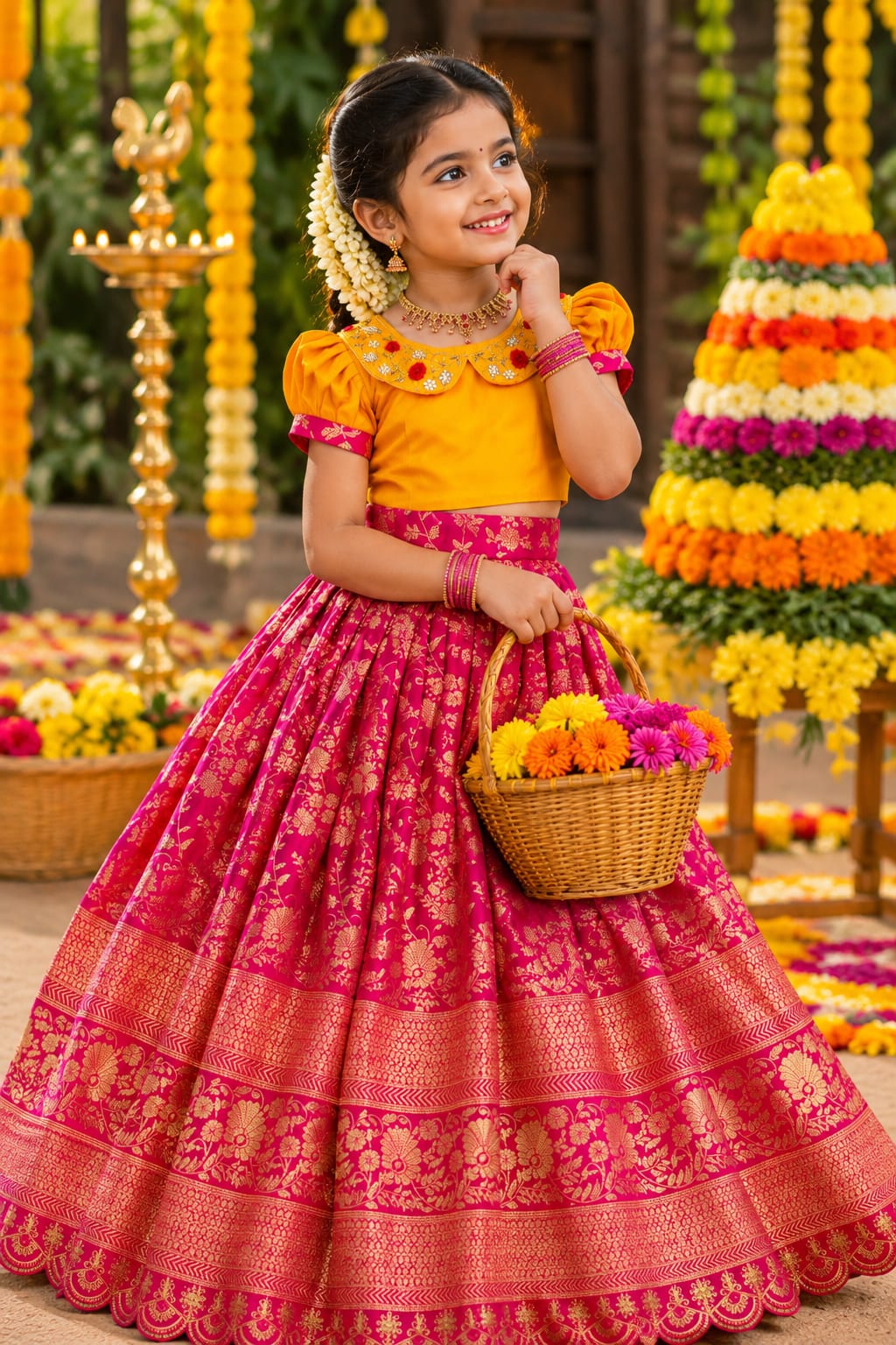 Royal Duo Contrast Kids Lehenga Choli – South Indian Festive Wear