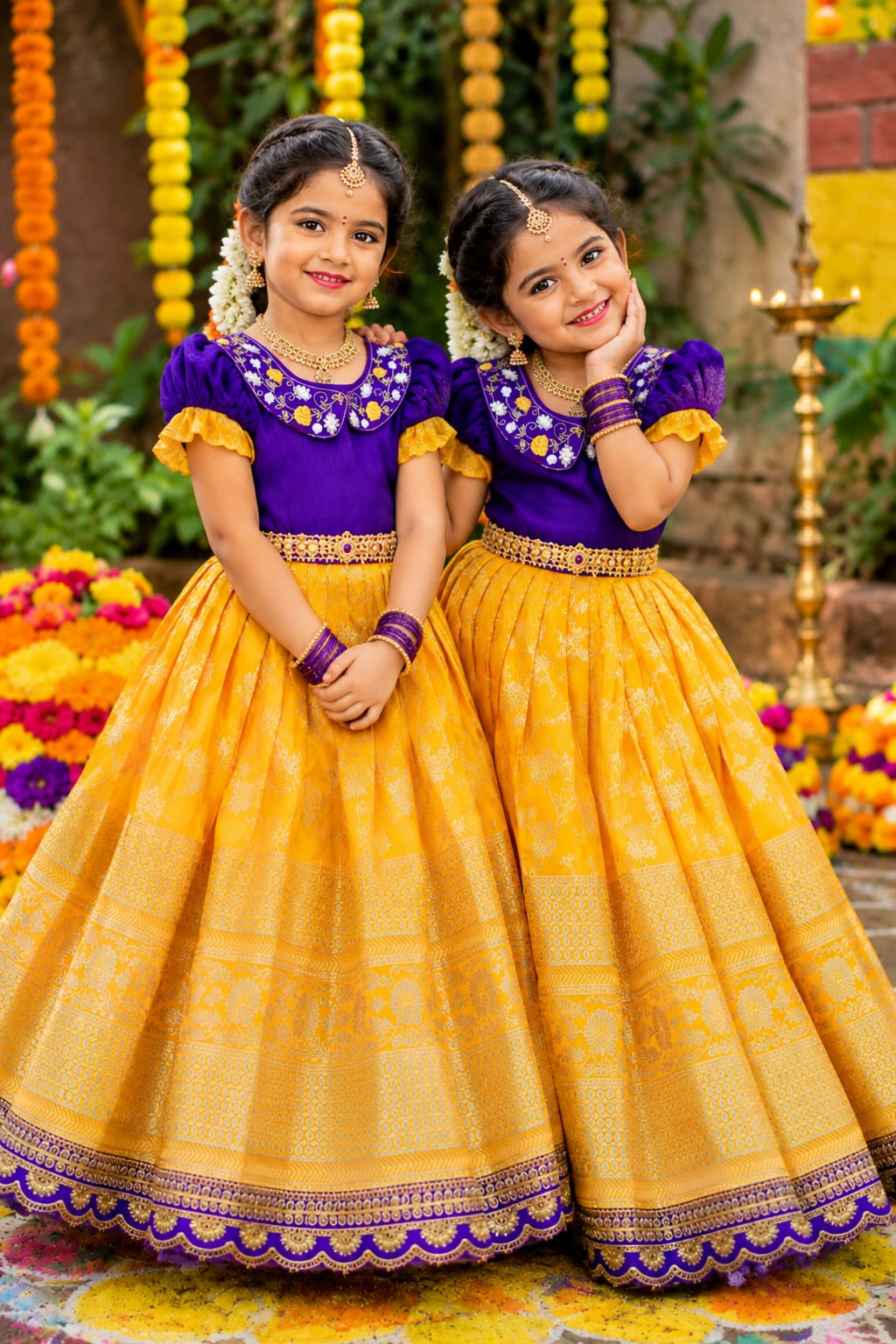 Royal Duo Contrast Kids Lehenga Choli – South Indian Festive Wear