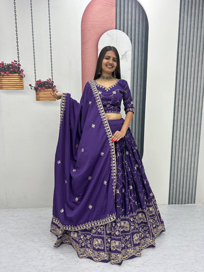 Festival Crepe Silk Embroidered Lehenga Choli with Dupatta