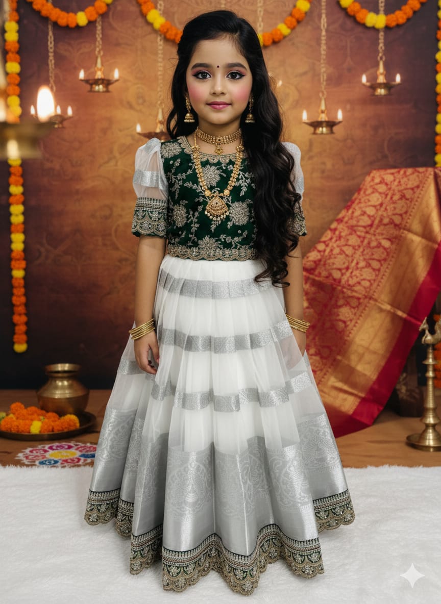 Kids Lehenga Choli Set with Zari Weaving Work