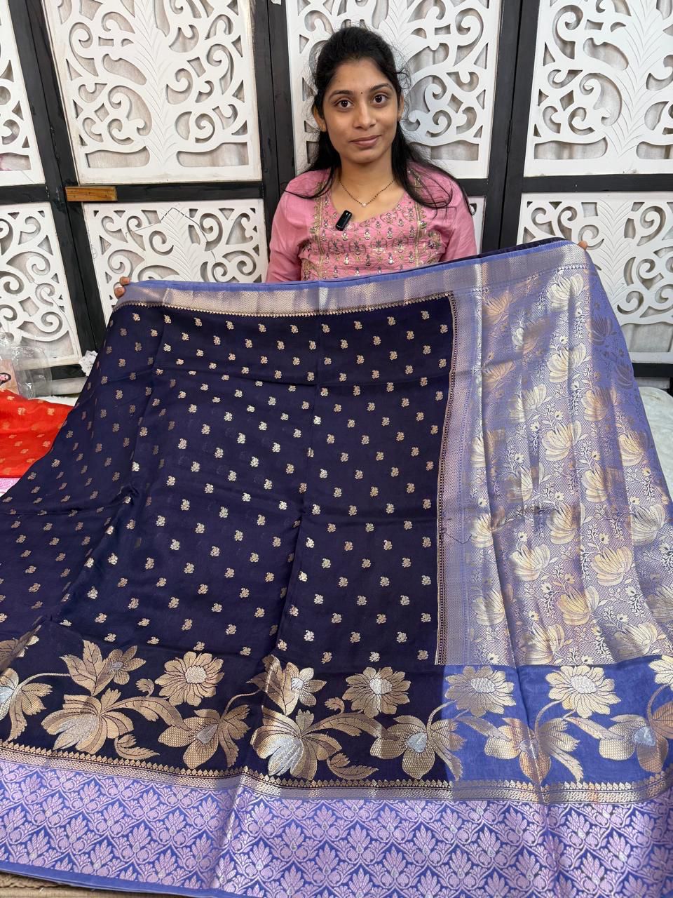 Banarasi Dybl Dupion Soft Silk Alfi Minakari Butti Woven Saree