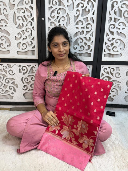 Banarasi Dybl Dupion Soft Silk Alfi Minakari Butti Woven Saree