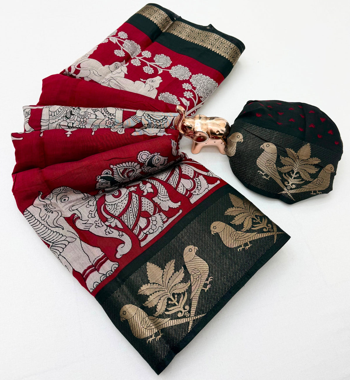 Mangalgiri Parrot Soft PV Mul Cotton Saree with Kalamkari Pallu