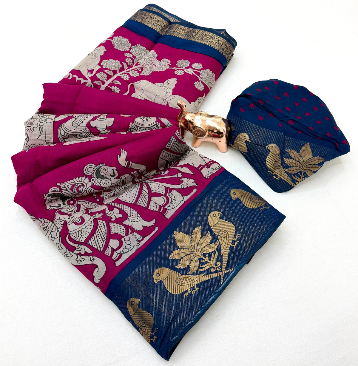 Mangalgiri Parrot Soft PV Mul Cotton Saree with Kalamkari Pallu