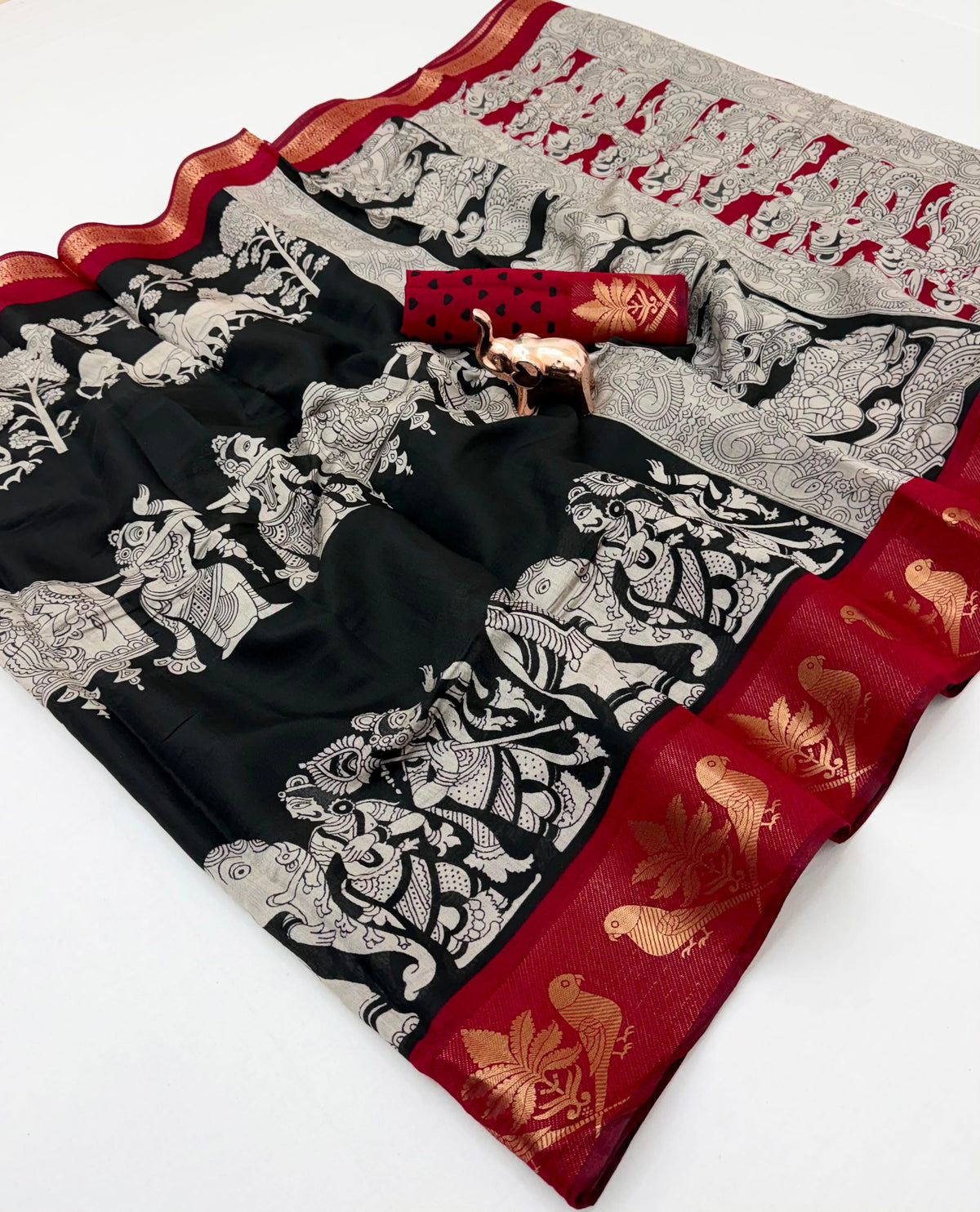 Mangalgiri Parrot Soft PV Mul Cotton Saree with Kalamkari Pallu