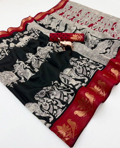 Mangalgiri Parrot Soft PV Mul Cotton Saree with Kalamkari Pallu