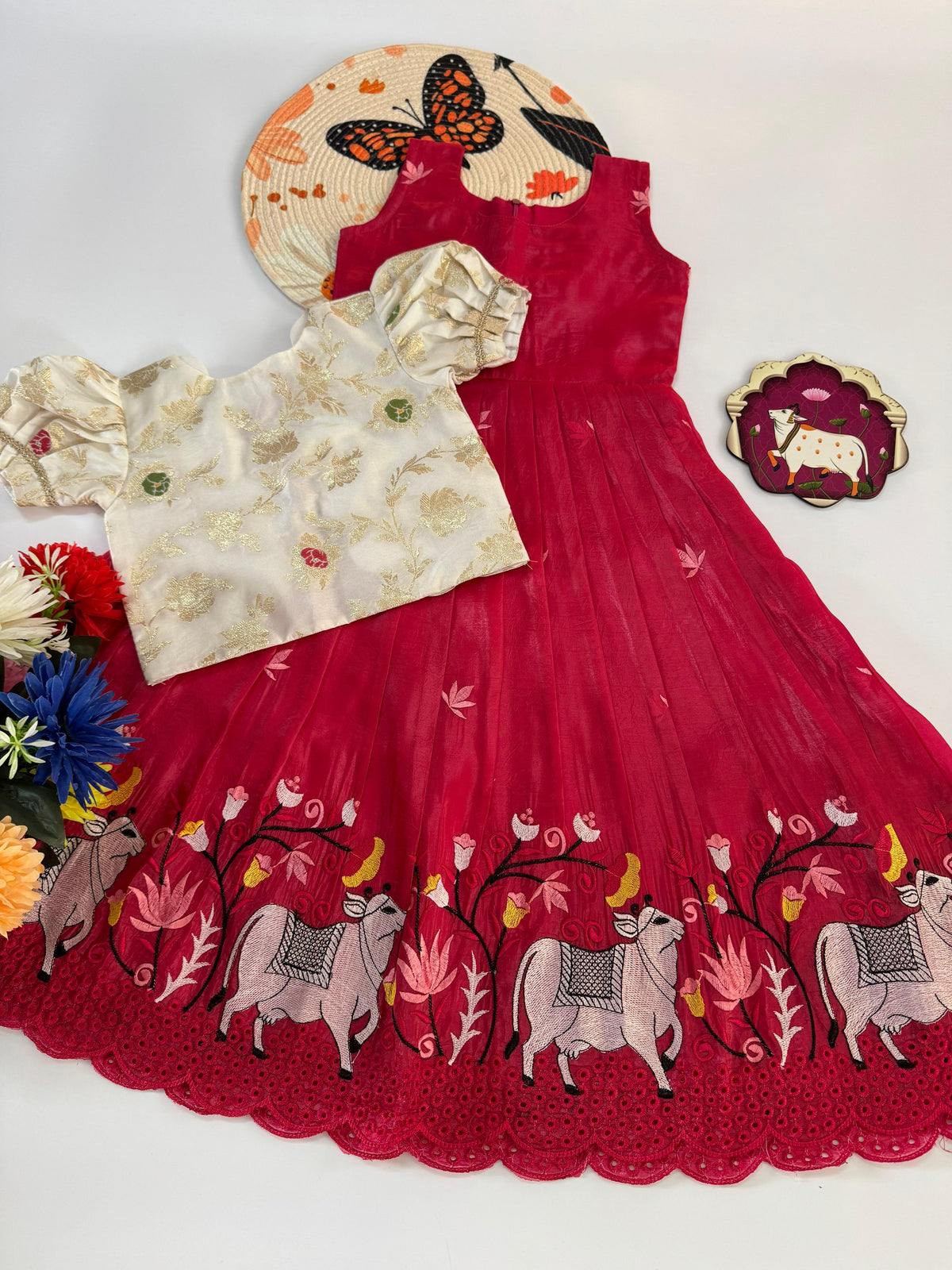 Kids Pongal Trending Gown with Soft Nylon Dola Silk Overcoat
