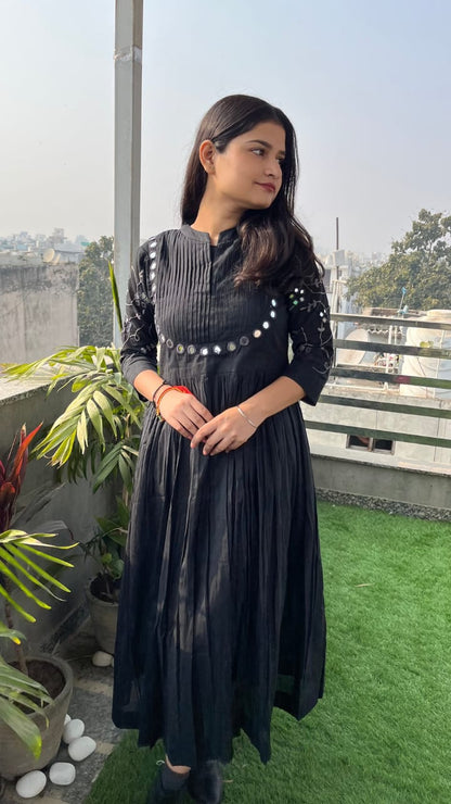 Cotton Gown with Heavy Aari Mirror, Embroidery and Pintex Work