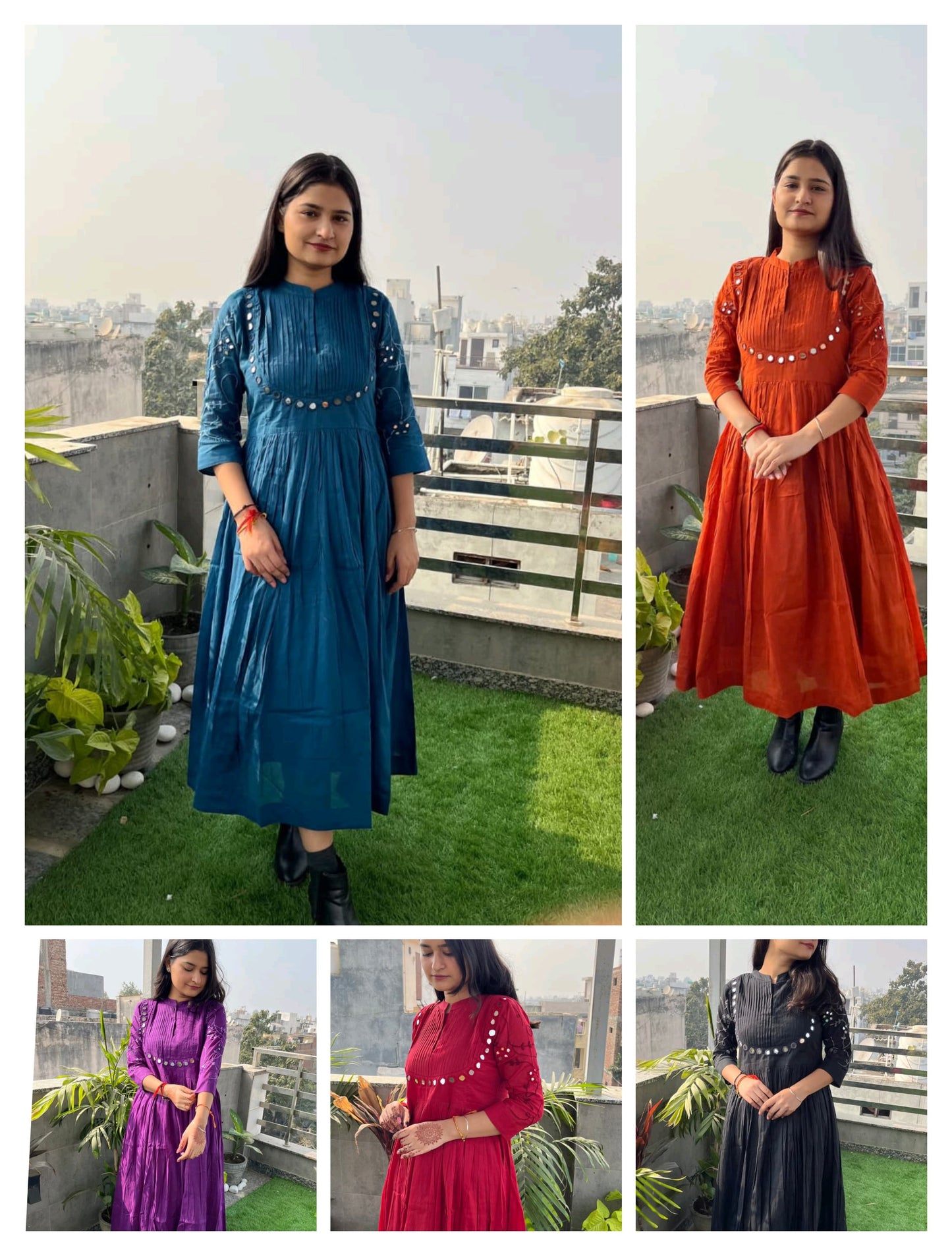 Cotton Gown with Heavy Aari Mirror, Embroidery and Pintex Work