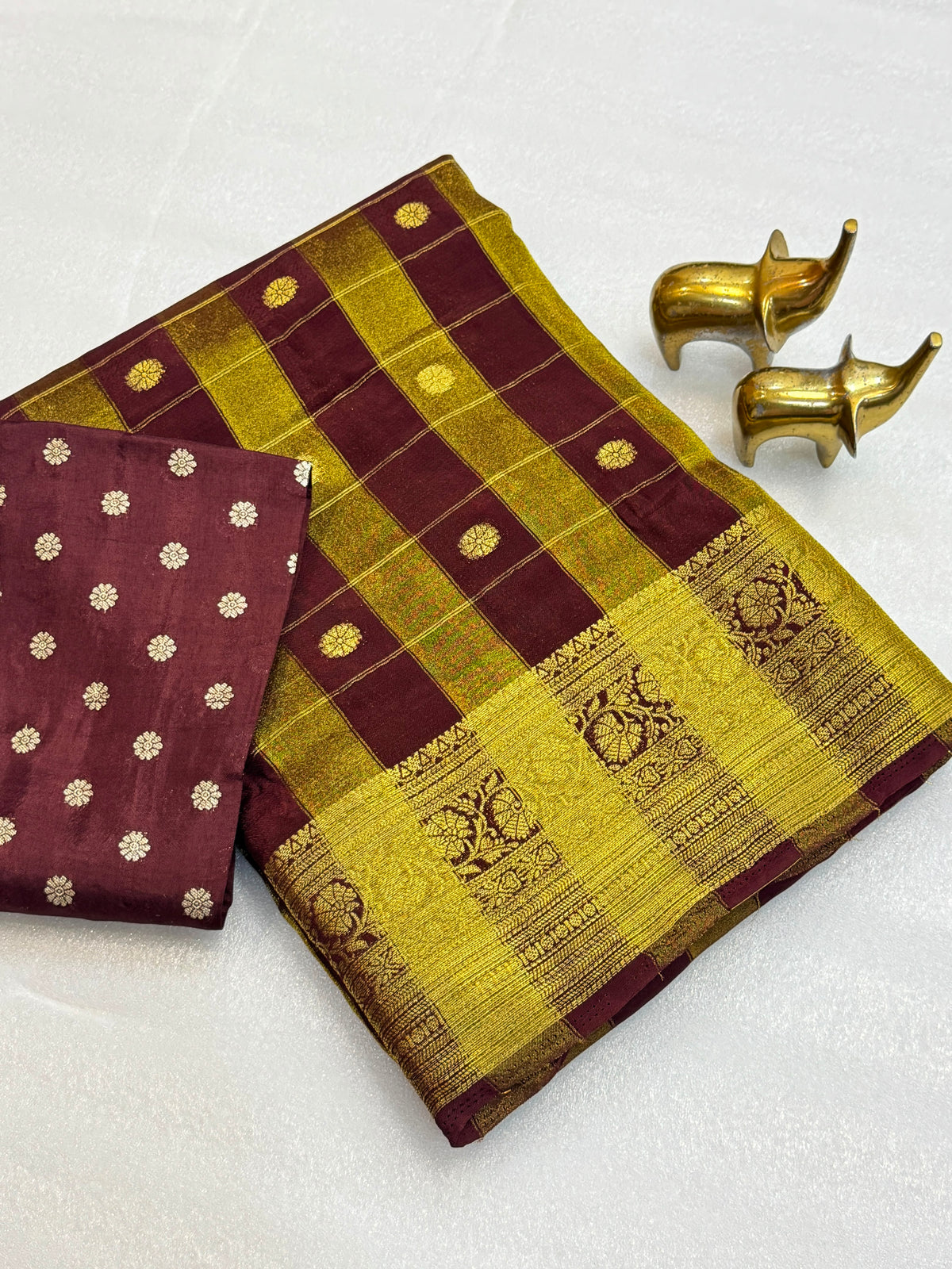 Pure Viscose Malai Silk Check Pattern Saree with Matching Blouse
