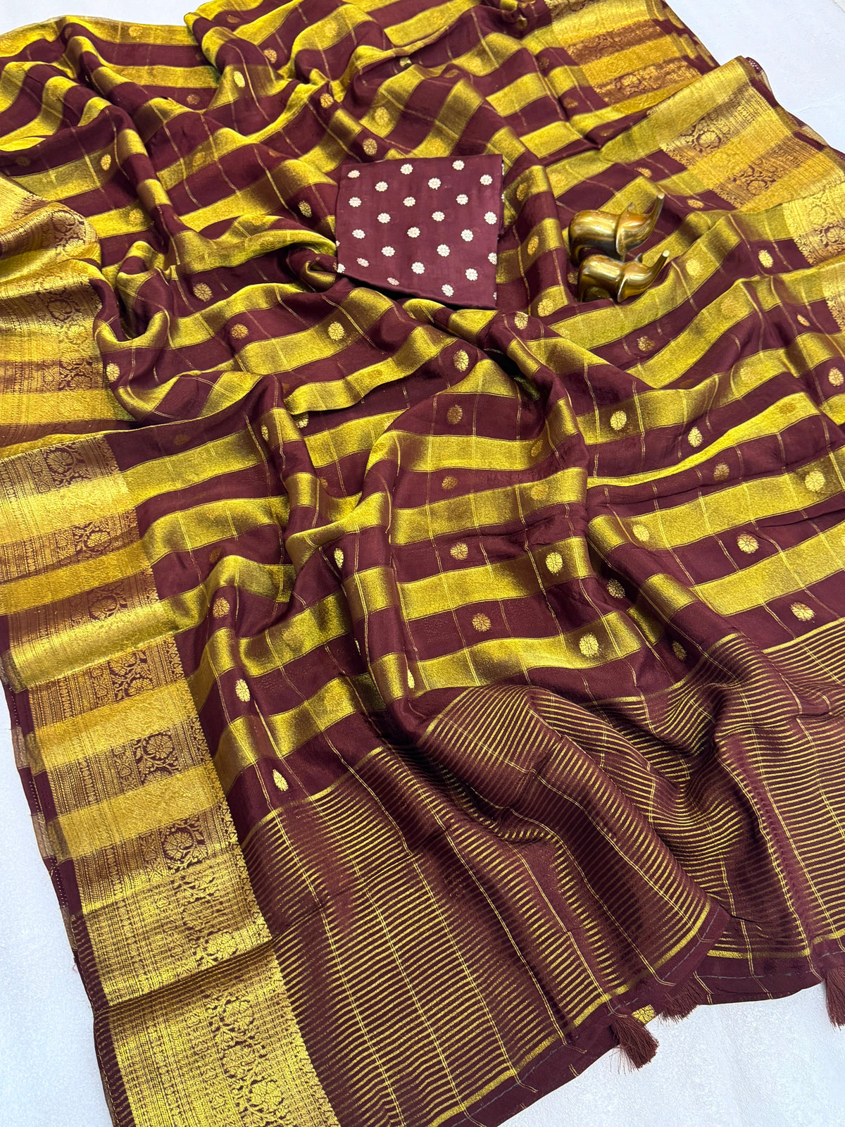Pure Viscose Malai Silk Check Pattern Saree with Matching Blouse