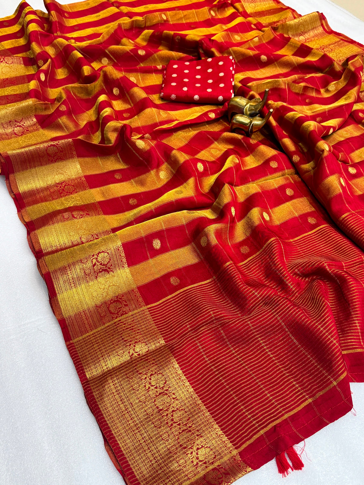 Pure Viscose Malai Silk Check Pattern Saree with Matching Blouse