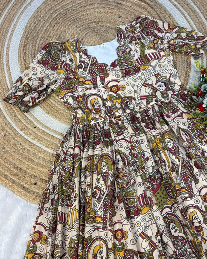 Soft Maslin Cotton Digital Print Kalamkari Maxi Gown