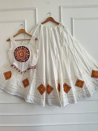 Kutchi Chaniyacholi Navratri Lehenga Choli with Hand-Stitched Shell Work
